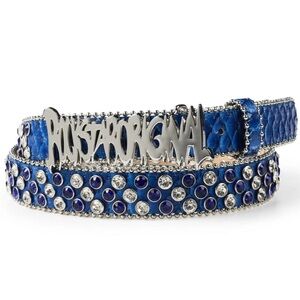 Rockstar original Tedros Rhinestone Blue Rockstar Logo faux leather Belt EUC